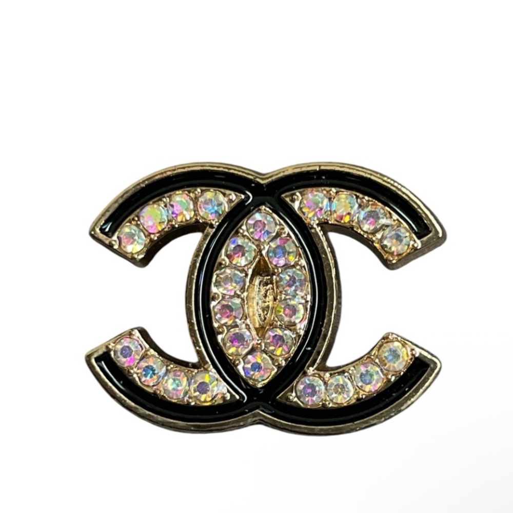 Chanel Black and Gold Crystal Button